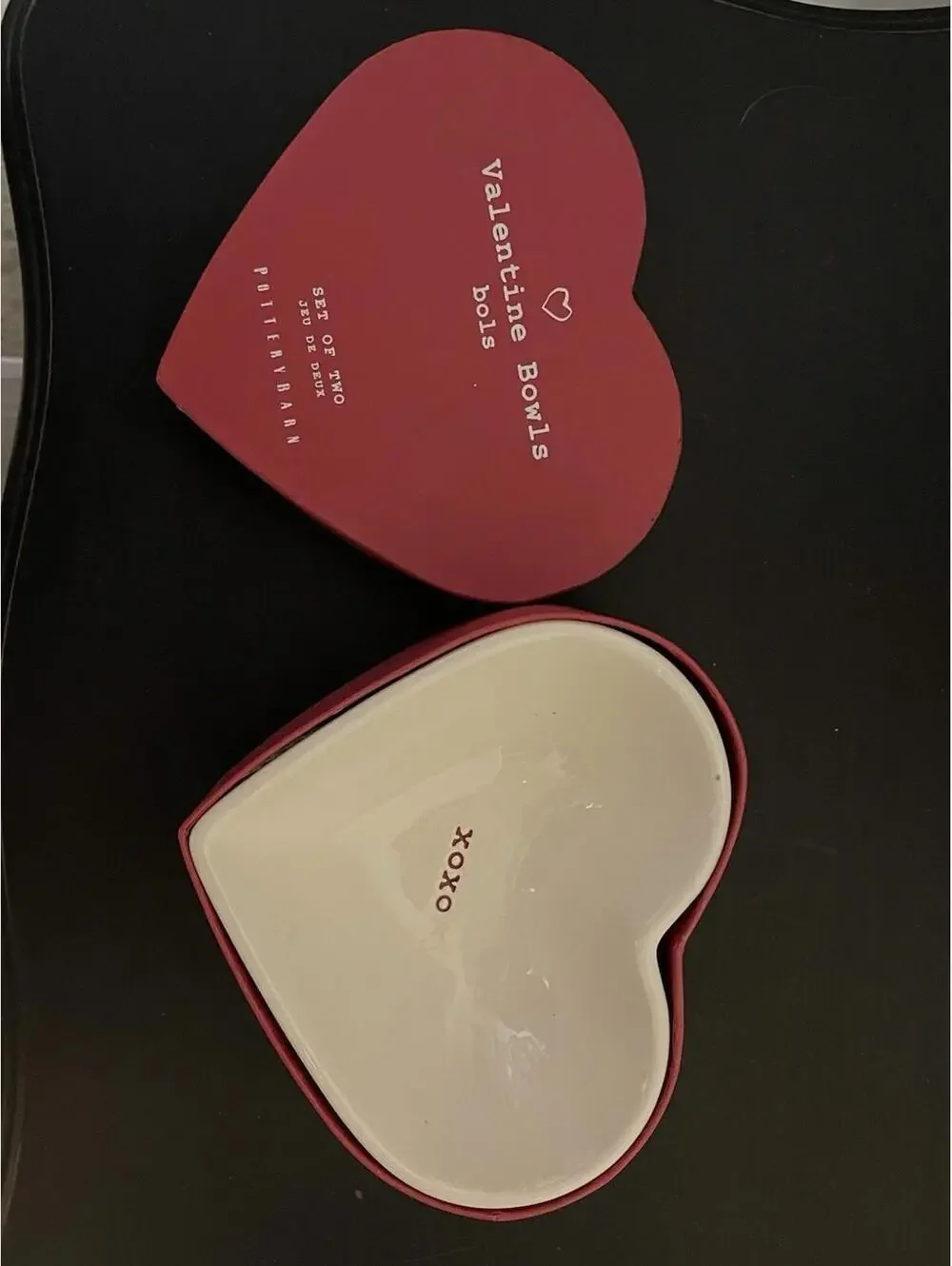 Pottery Barn Valentines heart Dishes set Of 2 New In Box